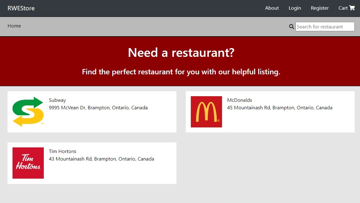 Landing page featuring some great restaurants.