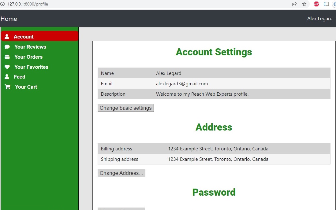 A user's profile page.