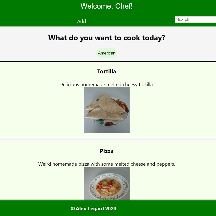 Landing page of React Recipeze app